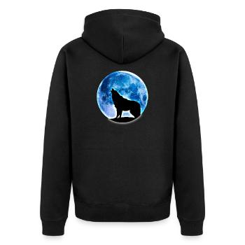Wolf Vollmond - Unisex Premium Bio Zip Hoodie - Schwarz - Hinten - Nico (187cm)