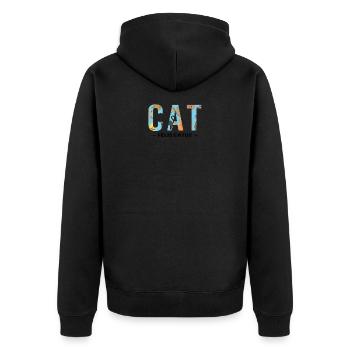 FELIS CATUS - Katzenspruch - Unisex Premium Bio Zip Hoodie - Schwarz - Hinten - Nico (187cm)