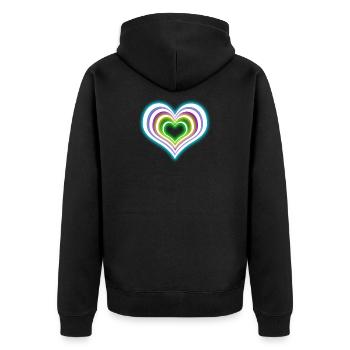 Tee-shirt coeur néon arc-en-ciel Effet de fête rougeoyant - Veste à capuche bio Premium Unisexe - noir - Dos - Nico (187cm)