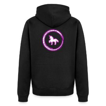 Glühen-Kreis-Rosa-Einhorn-Neon-glühender Effekt Retro - Unisex Premium Bio Zip Hoodie - Schwarz - Hinten - Nico (187cm)
