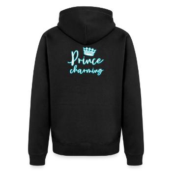 Glow Prince T-Shirt mit Glühen Krone Neon - Unisex Premium Bio Zip Hoodie - Schwarz - Hinten - Nico (187cm)