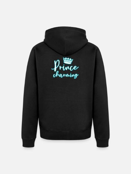 Glow Prince Charming T-Shirt Glowing Crown Neon - Unisex Premium Organic Zip Hoodie - black