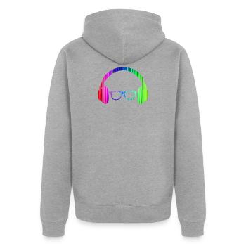 Kopfhörer und Sonnenbrille Neon T-Shirt Glowing - Unisex Premium Bio Zip Hoodie - Grau meliert - Hinten - Nico (187cm)