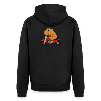 Capybara Riding Motorcycle T-Shirt Funny Rodent - Unisex Premium Organic Zip Hoodie - black - Back - Nico (187cm)