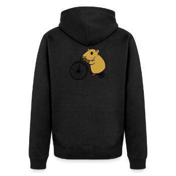 Capybara, das Retro- Fahrrad mit großem Rad fährt - Unisex Premium Bio Zip Hoodie - Schwarz - Hinten - Nico (187cm)