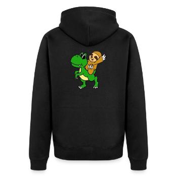Sloth Riding T-Rex T-Shirt Funny Cute Sloth - Unisex Premium Organic Zip Hoodie - black - Back - Nico (187cm)