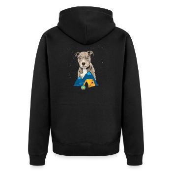 Pit Bull Terrier Pitbull Camping Zelten Geschenk - Unisex Premium Bio Zip Hoodie - Schwarz - Hinten - Nico (187cm)