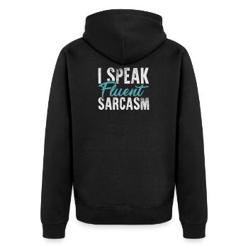 sarcasm - Unisex Premium Organic Zip Hoodie - black - Back - Nico (187cm)