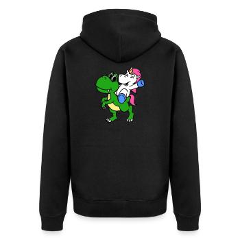 Unicorn Riding T-Rex Funny Magical Unicorn - Unisex Premium Organic Zip Hoodie - black - Back - Nico (187cm)