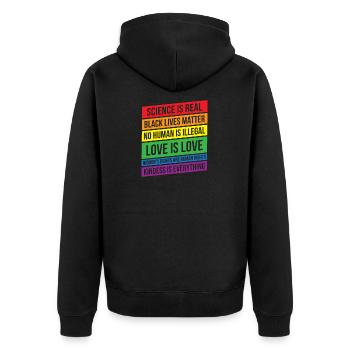 Témoignages Droits Amour Droits des femmes Cadeau - Veste à capuche bio Premium Unisexe - noir - Dos - Nico (187cm)
