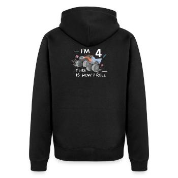 Cooles Monstertruck 4. Geburtstag Kinder Geschenk - Unisex Premium Bio Zip Hoodie - Schwarz - Hinten - Nico (187cm)