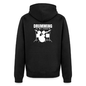 Geschenk Schlagzeuger Drummer Schlagzeugspieler - Unisex Premium Bio Zip Hoodie - Schwarz - Hinten - Nico (187cm)