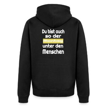 ich hasse Montag Ich hasse Menschen - Unisex Premium Bio Zip Hoodie - Schwarz - Hinten - Nico (187cm)