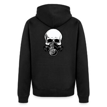 Totenschädel mit Gasmaske - Unisex Premium Bio Zip Hoodie - Schwarz - Hinten - Nico (187cm)