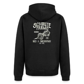 Schrute Farms - Unisex Premium Bio Zip Hoodie - Schwarz - Hinten - Nico (187cm)