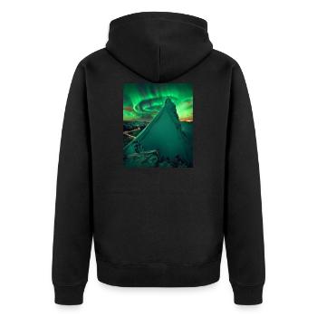 Polarlicht - Unisex Premium Bio Zip Hoodie - Schwarz - Hinten - Nico (187cm)