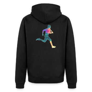 Staffellauf - Unisex Premium Bio Zip Hoodie - Schwarz - Hinten - Nico (187cm)