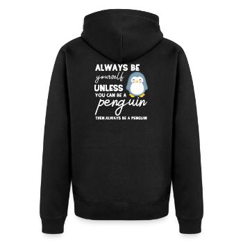 Pinguin - Pinguine - Pinguinmotiv - Be Yourself - Unisex Premium Bio Zip Hoodie - Schwarz - Hinten - Nico (187cm)