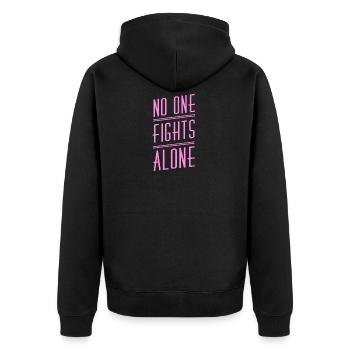No One Fights Alone -BREASTCANCERCANCER AWARENESS - Unisex Premium Bio Zip Hoodie - Schwarz - Hinten - Nico (187cm)