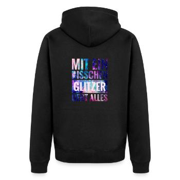 Mit ein Bisschen Glitzer geht alles - Unisex Premium Bio Zip Hoodie - Schwarz - Hinten - Nico (187cm)