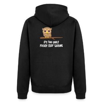 Eule - Uhu - Kauz - Eulen T-Shirt - Morgenmuffel - Unisex Premium Bio Zip Hoodie - Schwarz - Hinten - Nico (187cm)