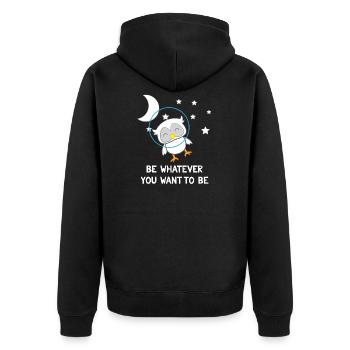 Eule - Uhu - Kauz - Eulen T-Shirt - Be Yourself - Unisex Premium Bio Zip Hoodie - Schwarz - Hinten - Nico (187cm)