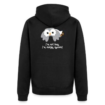 Eule - Uhu - Kauz - Eulen T-Shirt - Faulpelz - Unisex Premium Bio Zip Hoodie - Schwarz - Hinten - Nico (187cm)