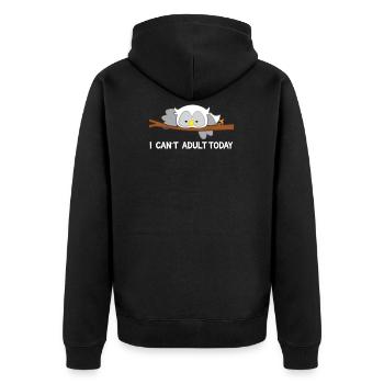 Eule - Uhu - Kauz - Eulen T-Shirt - I can't adult - Unisex Premium Bio Zip Hoodie - Schwarz - Hinten - Nico (187cm)
