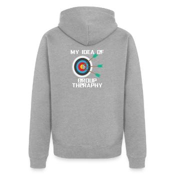 Bogenschießen Therapie - Unisex Premium Bio Zip Hoodie - Grau meliert - Hinten - Nico (187cm)