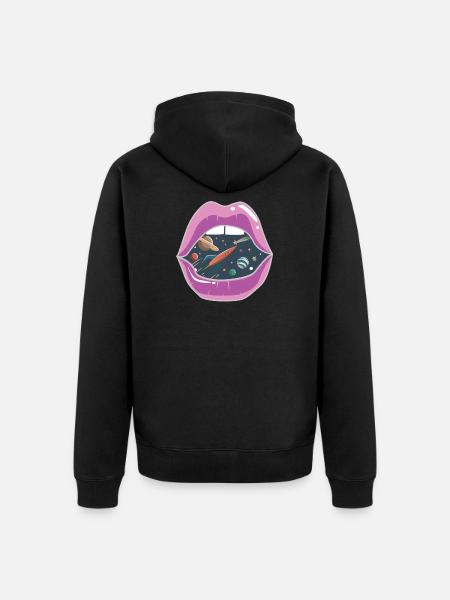 Pink lips / space - Unisex Premium Organic Zip Hoodie - black