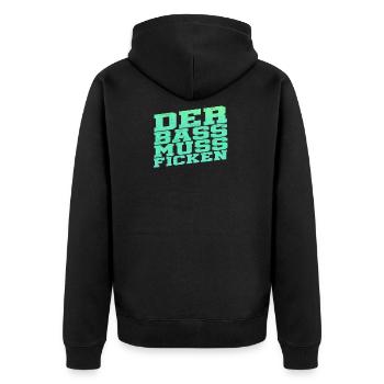 Der Bass muss ficken - Unisex Premium Bio Zip Hoodie - Schwarz - Hinten - Nico (187cm)