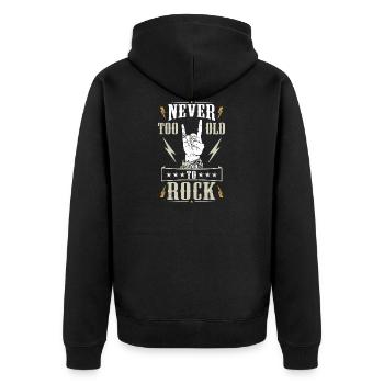 Never Too Old To Rock - Unisex Premium Organic Zip Hoodie - black - Back - Nico (187cm)