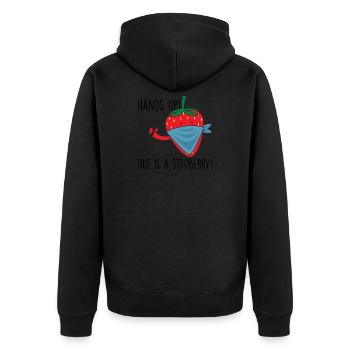 Drôle de dictée Strawberry Hands Tall Stroberry - Veste à capuche bio Premium Unisexe - noir - Dos - Nico (187cm)