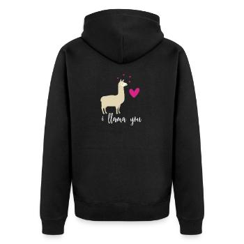 Ich liebe dich - Lama Freundin Partnerin Geschenk - Unisex Premium Bio Zip Hoodie - Schwarz - Hinten - Nico (187cm)