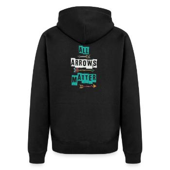 Pfeil - Unisex Premium Bio Zip Hoodie - Schwarz - Hinten - Nico (187cm)
