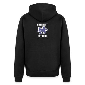 DIFFERENT - NOT LESS! AUTISMUS - Unisex Premium Bio Zip Hoodie - Schwarz - Hinten - Nico (187cm)