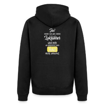 Lokführer/Du bekommst dein Ticket nicht umsonst - Unisex Premium Bio Zip Hoodie - Schwarz - Hinten - Nico (187cm)