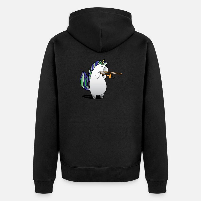 Licorne joue trombone musique cadeau de trombone - Veste à capuche bio Premium Unisexe - noir