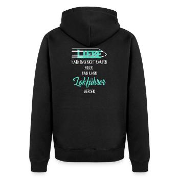 Liebe kann man nicht kaufen - Unisex Premium Bio Zip Hoodie - Schwarz - Hinten - Nico (187cm)