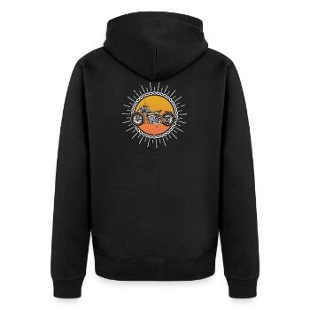 Motorradsonne schönes cooles Geschenk - Unisex Premium Bio Zip Hoodie - Schwarz - Hinten - Nico (187cm)