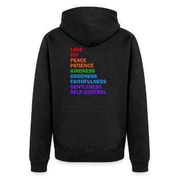 Fruits of the Spirit - Christian Shirt - Unisex Premium Organic Zip Hoodie - black - Back - Nico (187cm)