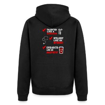 Surgeon Internist Anaesthetist Geschenkidee Shirt - Unisex Premium Bio Zip Hoodie - Schwarz - Hinten - Nico (187cm)