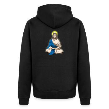 Meditation Jesus Christ cross gift - Unisex Premium Organic Zip Hoodie - black - Back - Nico (187cm)