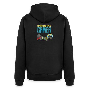 Trust Me I'm A Gamer - Unisex Premium Bio Zip Hoodie - Schwarz - Hinten - Nico (187cm)
