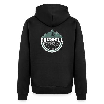 Downhill Fahrrad Slopestyle Sprünge Dreck - Unisex Premium Bio Zip Hoodie - Schwarz - Hinten - Nico (187cm)
