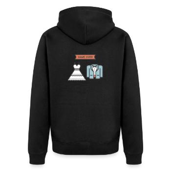 Hochzeit - Game Over - Geschenk - Unisex Premium Bio Zip Hoodie - Schwarz - Hinten - Nico (187cm)
