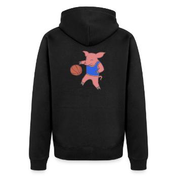 Pig plays basketball - Unisex Premium Organic Zip Hoodie - black - Back - Nico (187cm)