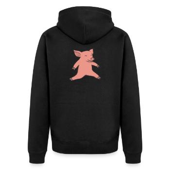 Pig at the long jump - Unisex Premium Organic Zip Hoodie - black - Back - Nico (187cm)