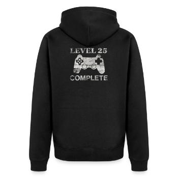 25 Jahre - 25. Geburtstag Level 25 Complete Shirt - Unisex Premium Bio Zip Hoodie - Schwarz - Hinten - Nico (187cm)