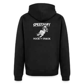 Speedway - Unisex Premium Bio Zip Hoodie - Schwarz - Hinten - Nico (187cm)
